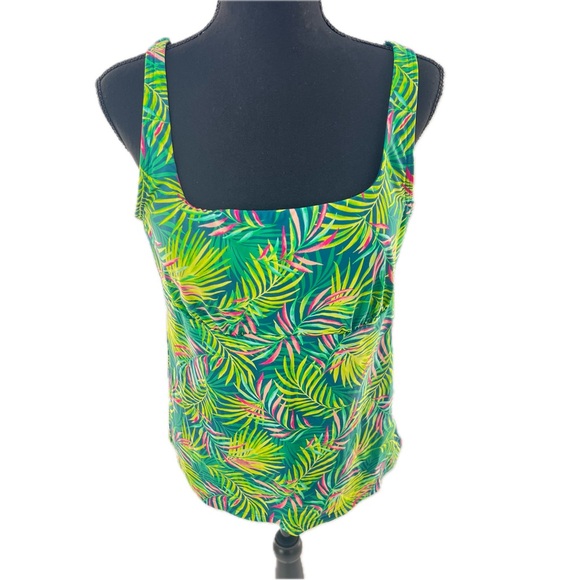Lands' End Chlorine Resistant Square Neck Tankini Top Baltic Teal Palm Size 14 - Picture 16 of 17